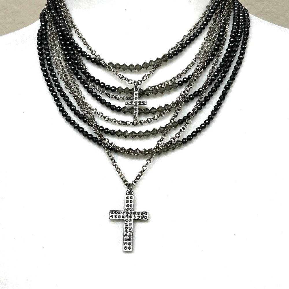 Sisi Amber Multi Chain Cross Necklace. NWOT